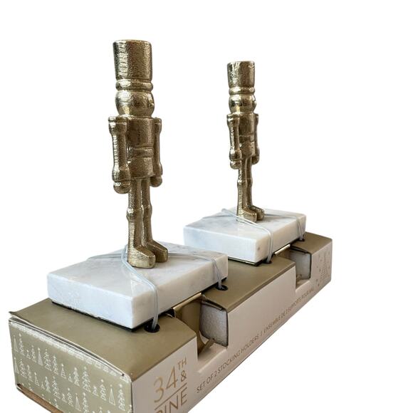 34th & Pine Stocking Holders Gold Nutcracker Marble Base Viral Christmas New - Picture 6 of 10